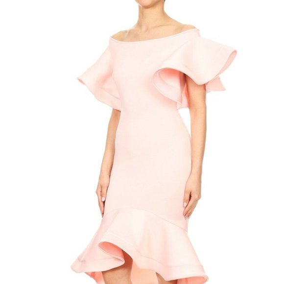 LA Fatima Blush Short Sleeve Midi Party Dress - Picture 3 of 5